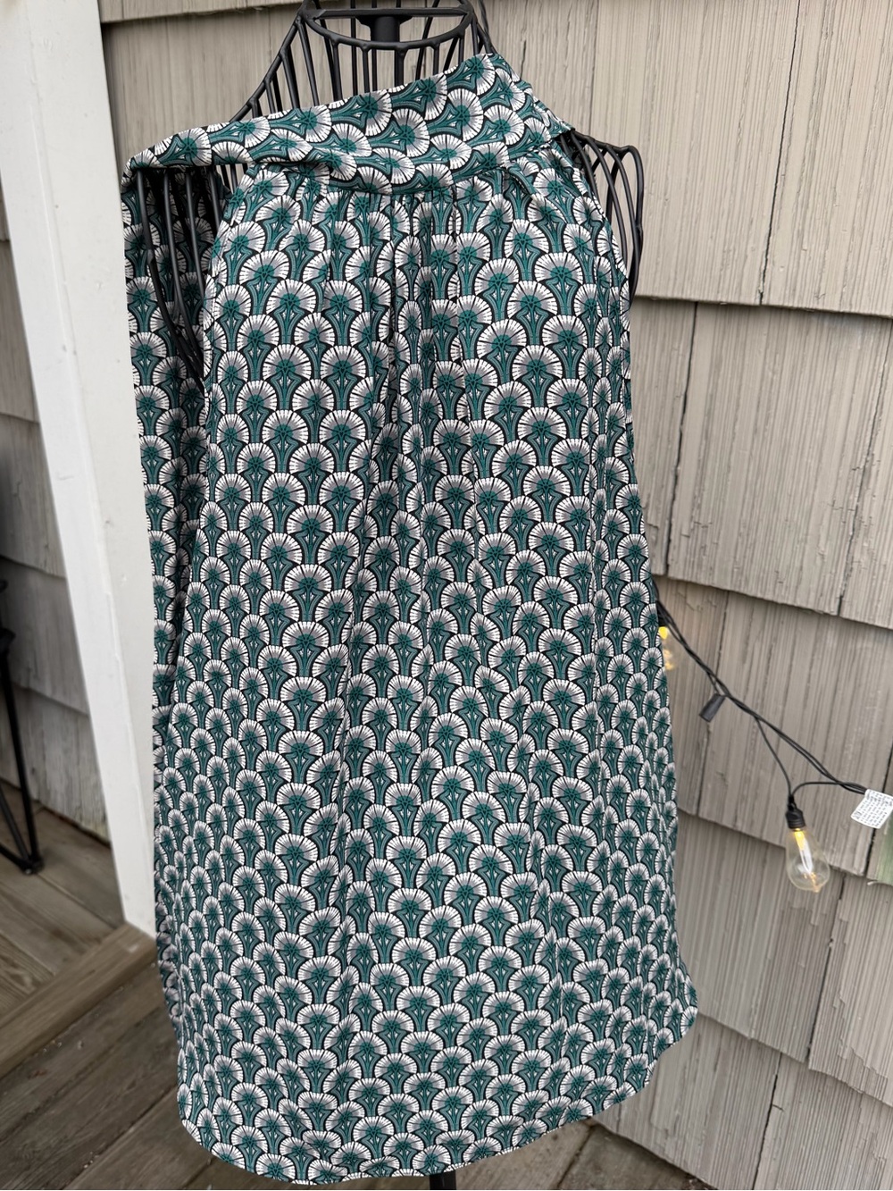 Max Studio Green and White Scallop-Pattern Halter Dress